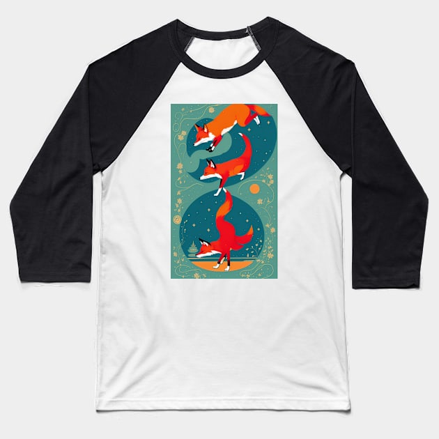 Fox Yoga Floral Flower Design Baseball T-Shirt by ShopSunday